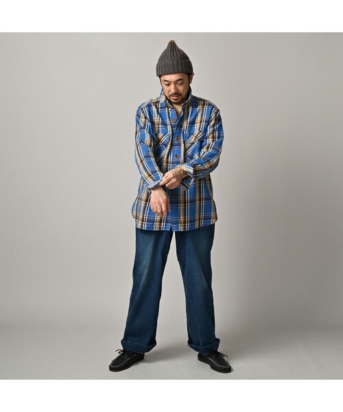 45R（フォーティファイブアール）の「ざっくりインドネルの908オーバーシャツ（その他・レディース・52-アカ×グレー/72-ブルー×ベージュ/81-ブラウン×サックス・01-XS/02-S/03-M/04-L/05-XL）」の6枚目の写真