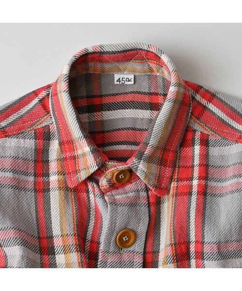 45R（フォーティファイブアール）の「ざっくりインドネルの908オーバーシャツ（その他・レディース・52-アカ×グレー/72-ブルー×ベージュ/81-ブラウン×サックス・01-XS/02-S/03-M/04-L/05-XL）」の19枚目の写真