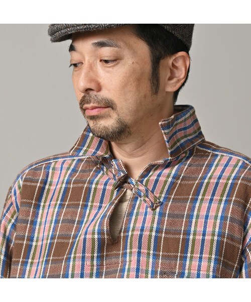 45R（フォーティファイブアール）の「ざっくりインドネルの908ダッファ－シャツ（その他・レディース・52-アカ×グレー/72-ブルー×ベージュ/81-ブラウン×サックス・02-S/04-L）」の14枚目の写真
