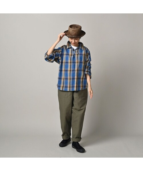45R（フォーティファイブアール）の「ざっくりインドネルの908ダッファ－シャツ（その他・レディース・52-アカ×グレー/72-ブルー×ベージュ/81-ブラウン×サックス・02-S/04-L）」の5枚目の写真