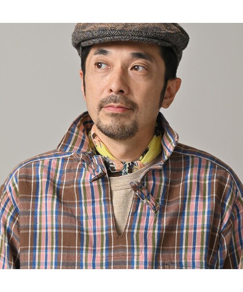 45R（フォーティファイブアール）の「ざっくりインドネルの908ダッファ－シャツ（その他・レディース・52-アカ×グレー/72-ブルー×ベージュ/81-ブラウン×サックス・02-S/04-L）」の13枚目の写真