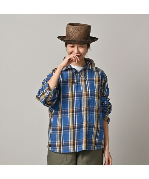 45R（フォーティファイブアール）の「ざっくりインドネルの908ダッファ－シャツ（その他・レディース・52-アカ×グレー/72-ブルー×ベージュ/81-ブラウン×サックス・02-S/04-L）」の7枚目の写真