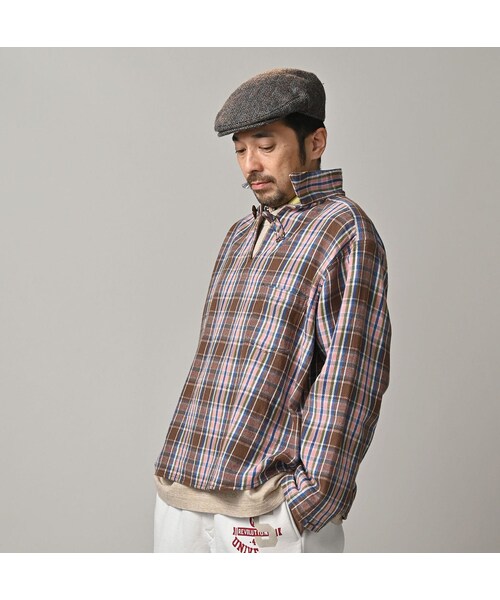 45R（フォーティファイブアール）の「ざっくりインドネルの908ダッファ－シャツ（その他・レディース・52-アカ×グレー/72-ブルー×ベージュ/81-ブラウン×サックス・02-S/04-L）」の11枚目の写真