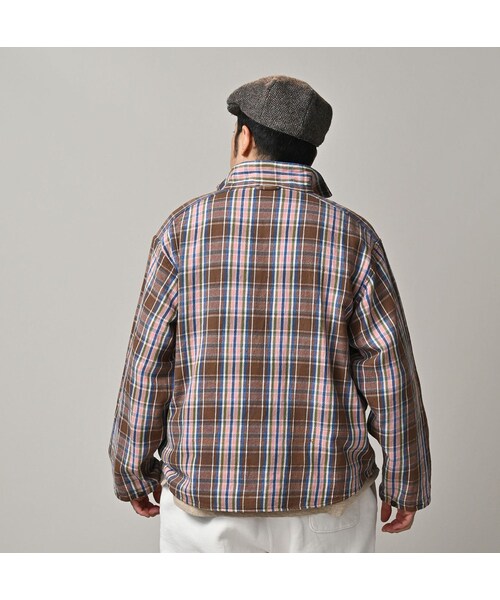 45R（フォーティファイブアール）の「ざっくりインドネルの908ダッファ－シャツ（その他・レディース・52-アカ×グレー/72-ブルー×ベージュ/81-ブラウン×サックス・02-S/04-L）」の12枚目の写真