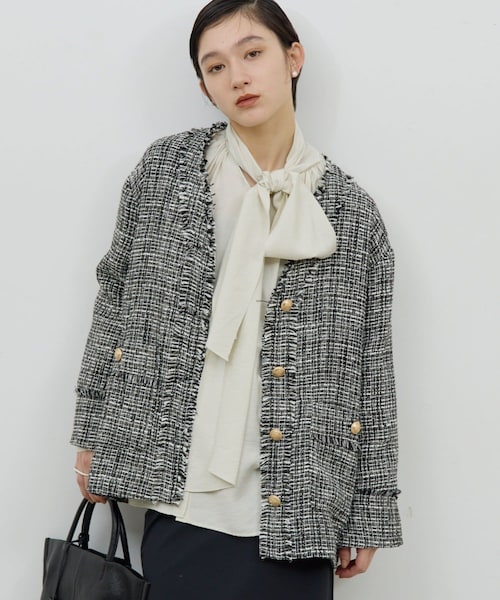 GALLARDAGALANTE（ガリャルダガランテ）の「【11/20(木)10:30～予約開始】【WEB限定】ツイードジャケット（ノーカラージャケット・レディース・ホワイト/ブラック・F）」の2枚目の写真