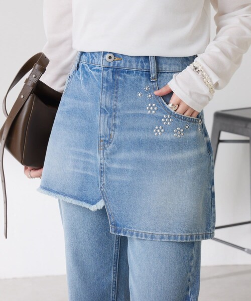 COLLAGE GALLARDAGALANTE(コラージュガリャルダガランテ)の「【レイヤードアイテム◎】Q.anosパイルデニムスカート(デニムスカート・レディース・インディゴブルー/ブルー・F)」の2枚目の写真