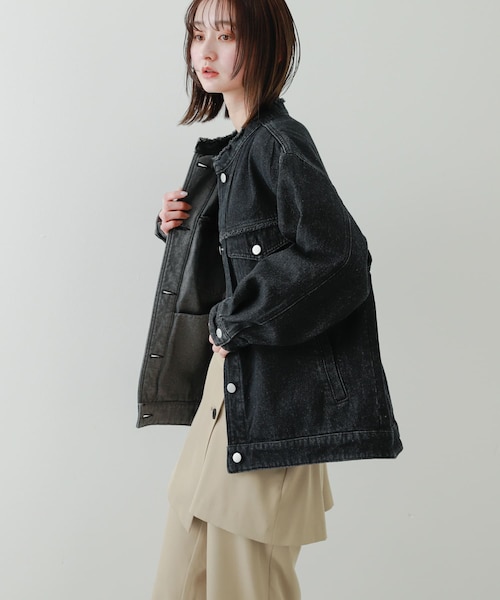 SENSE OF PLACE by URBAN RESEARCH(センスオブプレイスバイアーバンリサーチ)の「ルーズノーカラーデニムジャケット(デニムジャケット・レディース・L.INDIGO/D.INDIGO/BLACK・one)」の6枚目の写真