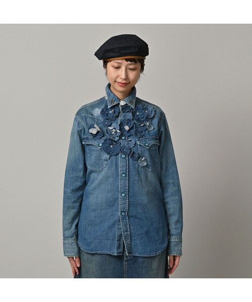 45R（フォーティファイブアール）の「45プチデニムのイースタンシャツ 遖加工（フルール・清）（その他・レディース・75-インディゴ 清・02-M/03-L）」の7枚目の写真