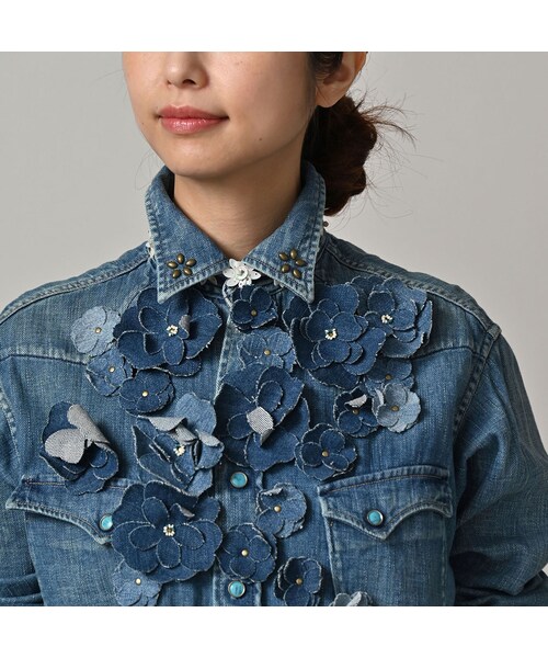 45R（フォーティファイブアール）の「45プチデニムのイースタンシャツ 遖加工（フルール・清）（その他・レディース・75-インディゴ 清・02-M/03-L）」の8枚目の写真