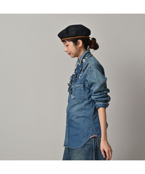 45R（フォーティファイブアール）の「45プチデニムのイースタンシャツ 遖加工（フルール・清）（その他・レディース・75-インディゴ 清・02-M/03-L）」の5枚目の写真