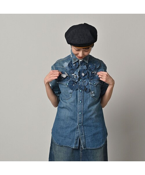 45R（フォーティファイブアール）の「45プチデニムのイースタンシャツ 遖加工（フルール・清）（その他・レディース・75-インディゴ 清・02-M/03-L）」の4枚目の写真