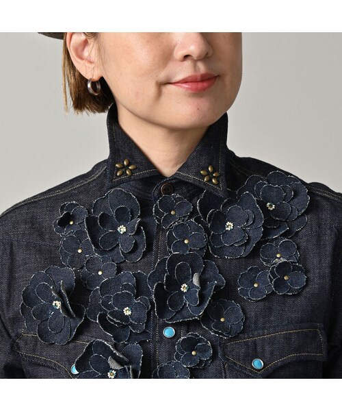 45R（フォーティファイブアール）の「45プチデニムのイースタンシャツ 遖加工（フルール・濃）（その他・レディース・79-インディゴ 濃・02-M/03-L/04-XL）」の8枚目の写真