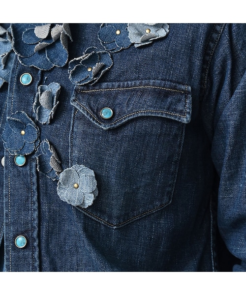 45R（フォーティファイブアール）の「45プチデニムのイースタンシャツ 遖加工（フルール・重）（その他・レディース・77-インディゴ 重/87-インディゴ 重 バンダナ柄・02-M/03-L/04-XL）」の9枚目の写真