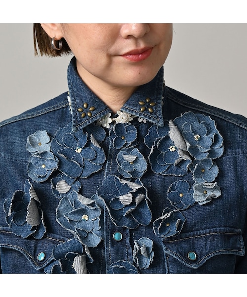 45R（フォーティファイブアール）の「45プチデニムのイースタンシャツ 遖加工（フルール・重）（その他・レディース・77-インディゴ 重/87-インディゴ 重 バンダナ柄・02-M/03-L/04-XL）」の8枚目の写真