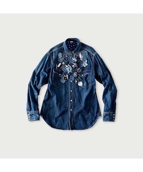45R（フォーティファイブアール）の「45プチデニムのイースタンシャツ 遖加工（フルール・重）（その他・レディース・77-インディゴ 重/87-インディゴ 重 バンダナ柄・02-M/03-L/04-XL）」の2枚目の写真
