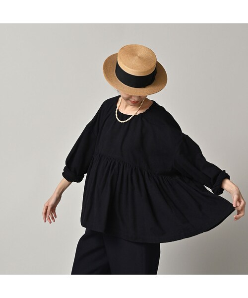 45R（フォーティファイブアール）の「ONEONE 宝物のいろいろギャザーブラウス（その他・レディース・10-オフホワイト/71-アカチェック/77-クロ(起毛)/78-クロ/82-カディデニム(インディゴ)・00-フリー）」の9枚目の写真