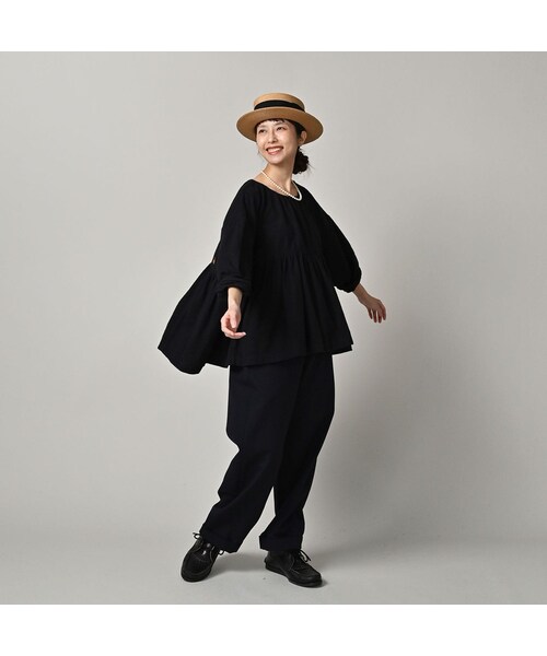 45R（フォーティファイブアール）の「ONEONE 宝物のいろいろギャザーブラウス（その他・レディース・10-オフホワイト/71-アカチェック/77-クロ(起毛)/78-クロ/82-カディデニム(インディゴ)・00-フリー）」の7枚目の写真