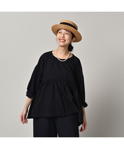 45R（フォーティファイブアール）の「ONEONE 宝物のいろいろギャザーブラウス（その他・レディース・10-オフホワイト/71-アカチェック/77-クロ(起毛)/78-クロ/82-カディデニム(インディゴ)・00-フリー）」の8枚目の写真