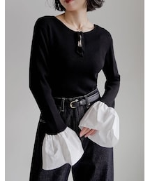 Re:EDIT（リエディ）の「異素材フレアスリーブリブニットトップス - トップス通販 | 人気レディースファッション - Re:EDIT（リエディ）（その他）」