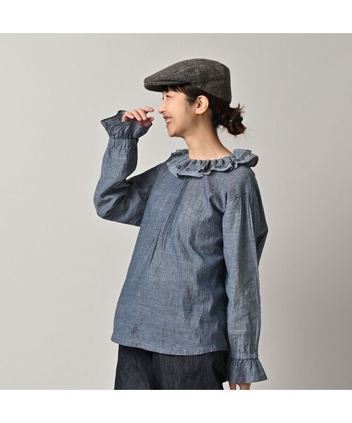 45R（フォーティファイブアール）の「インドカディダンガリーのフリルカラーブラウス（藍）（その他・レディース・72-藍ダンガリー・00-フリー）」の5枚目の写真