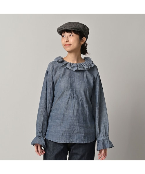 45R（フォーティファイブアール）の「インドカディダンガリーのフリルカラーブラウス（藍）（その他・レディース・72-藍ダンガリー・00-フリー）」の4枚目の写真