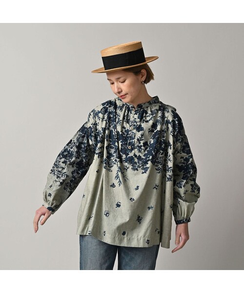 45R（フォーティファイブアール）の「インディゴ抜染ローズプリントのスモック（その他・レディース・71-インディゴベース抜染/73-インディゴ抜染・00-フリー）」の8枚目の写真