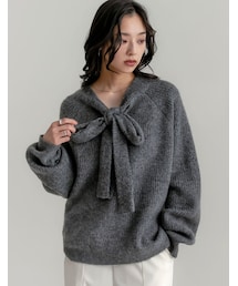 Re:EDIT（リエディ）の「片畔ニットネックリボントップス - トップス通販 | 人気レディースファッション - Re:EDIT（リエディ）（その他）」