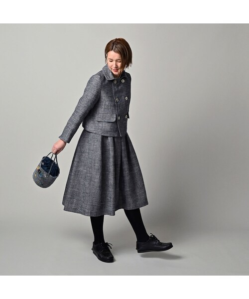 45R（フォーティファイブアール）の「綿麻ツイードのタックスカート（インディゴ）（スカート・レディース・73-インディゴ・02-M/03-L）」の3枚目の写真