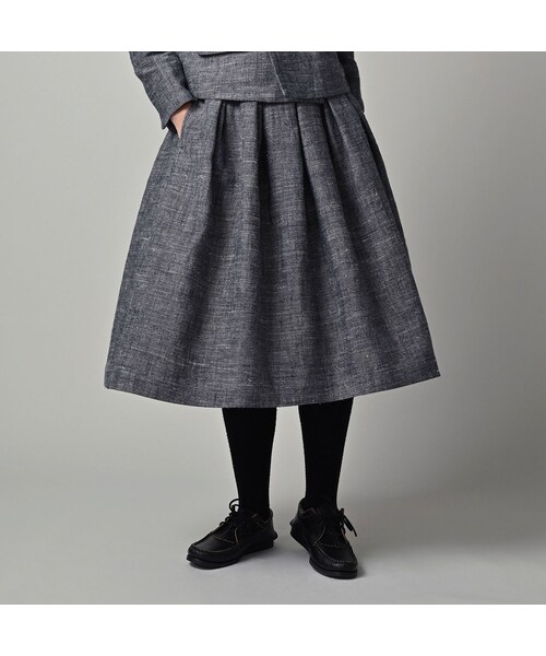 45R（フォーティファイブアール）の「綿麻ツイードのタックスカート（インディゴ）（スカート・レディース・73-インディゴ・02-M/03-L）」の4枚目の写真