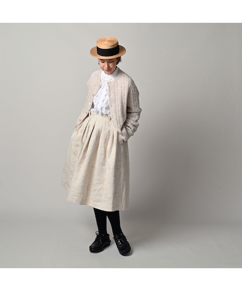 45R（フォーティファイブアール）の「綿麻ツイードのタックスカート（スカート・レディース・02-生成・02-M/03-L）」の3枚目の写真