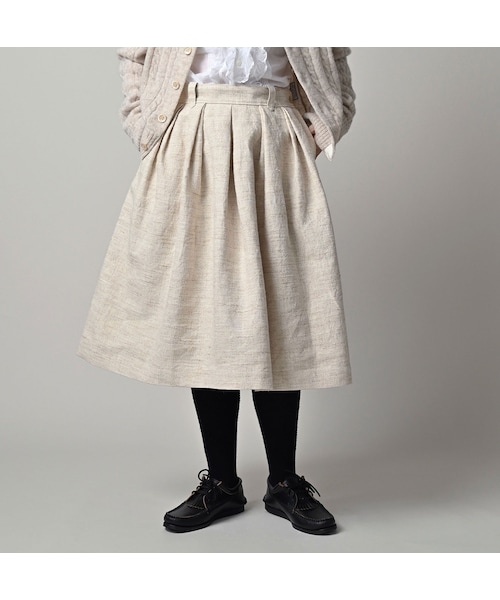 45R（フォーティファイブアール）の「綿麻ツイードのタックスカート（スカート・レディース・02-生成・02-M/03-L）」の4枚目の写真