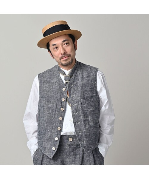 45R（フォーティファイブアール）の「綿麻ツイードの908みゆきベスト（インディゴ）（ジャケット/アウター・レディース・73-インディゴ・01-XS/02-S/03-M/04-L）」の8枚目の写真