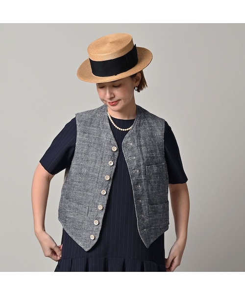 45R（フォーティファイブアール）の「綿麻ツイードの908みゆきベスト（インディゴ）（ジャケット/アウター・レディース・73-インディゴ・01-XS/02-S/03-M/04-L）」の5枚目の写真