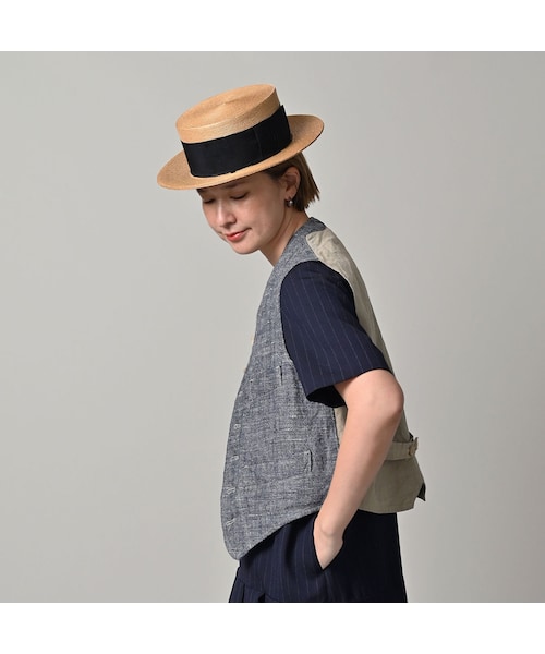 45R（フォーティファイブアール）の「綿麻ツイードの908みゆきベスト（インディゴ）（ジャケット/アウター・レディース・73-インディゴ・01-XS/02-S/03-M/04-L）」の6枚目の写真