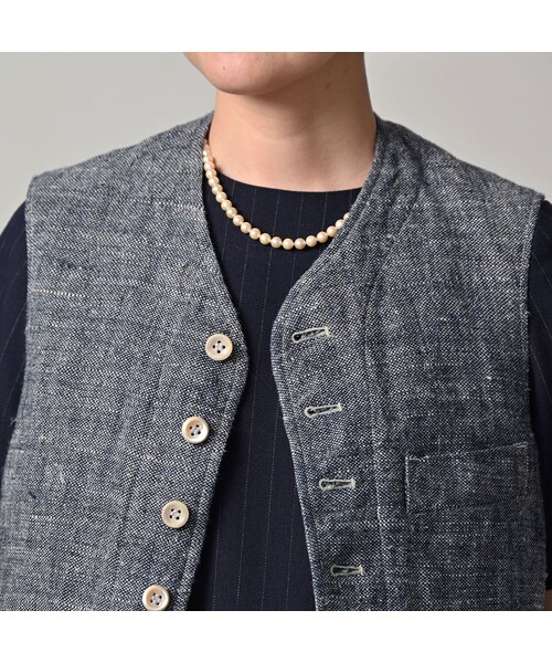 45R（フォーティファイブアール）の「綿麻ツイードの908みゆきベスト（インディゴ）（ジャケット/アウター・レディース・73-インディゴ・01-XS/02-S/03-M/04-L）」の11枚目の写真
