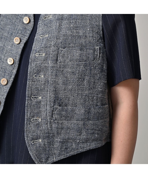 45R（フォーティファイブアール）の「綿麻ツイードの908みゆきベスト（インディゴ）（ジャケット/アウター・レディース・73-インディゴ・01-XS/02-S/03-M/04-L）」の12枚目の写真