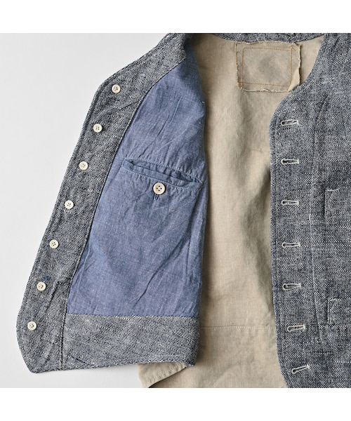 45R（フォーティファイブアール）の「綿麻ツイードの908みゆきベスト（インディゴ）（ジャケット/アウター・レディース・73-インディゴ・01-XS/02-S/03-M/04-L）」の19枚目の写真