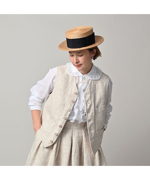 45R（フォーティファイブアール）の「綿麻ツイードの908みゆきベスト（ジャケット/アウター・レディース・02-生成・01-XS/02-S/03-M/04-L）」の5枚目の写真