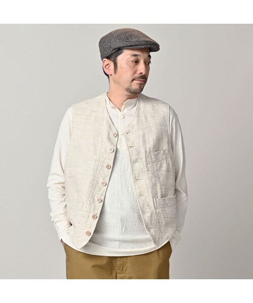 45R（フォーティファイブアール）の「綿麻ツイードの908みゆきベスト（ジャケット/アウター・レディース・02-生成・01-XS/02-S/03-M/04-L）」の8枚目の写真