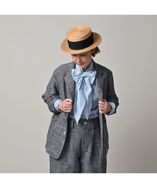 45R（フォーティファイブアール）の「綿麻ツイードの908ジャカーデ（インディゴ）（ジャケット/アウター・レディース・73-インディゴ・01-XS/02-S/03-M/04-L）」の5枚目の写真