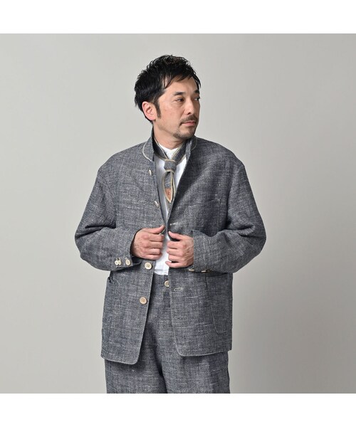 45R（フォーティファイブアール）の「綿麻ツイードの908ジャカーデ（インディゴ）（ジャケット/アウター・レディース・73-インディゴ・01-XS/02-S/03-M/04-L）」の8枚目の写真