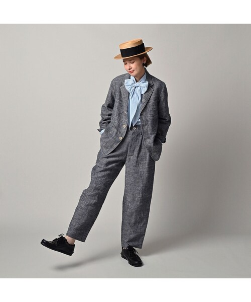 45R（フォーティファイブアール）の「綿麻ツイードの908ジャカーデ（インディゴ）（ジャケット/アウター・レディース・73-インディゴ・01-XS/02-S/03-M/04-L）」の3枚目の写真