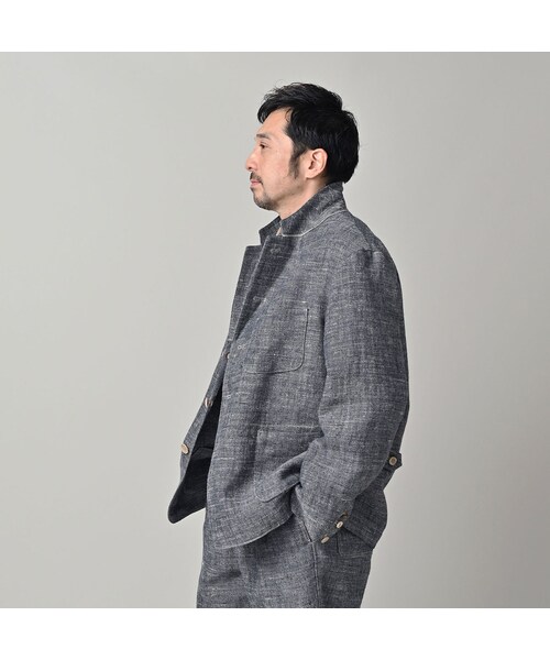 45R（フォーティファイブアール）の「綿麻ツイードの908ジャカーデ（インディゴ）（ジャケット/アウター・レディース・73-インディゴ・01-XS/02-S/03-M/04-L）」の9枚目の写真