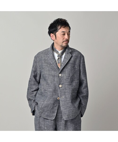 45R（フォーティファイブアール）の「綿麻ツイードの908ジャカーデ（インディゴ）（ジャケット/アウター・レディース・73-インディゴ・01-XS/02-S/03-M/04-L）」の11枚目の写真