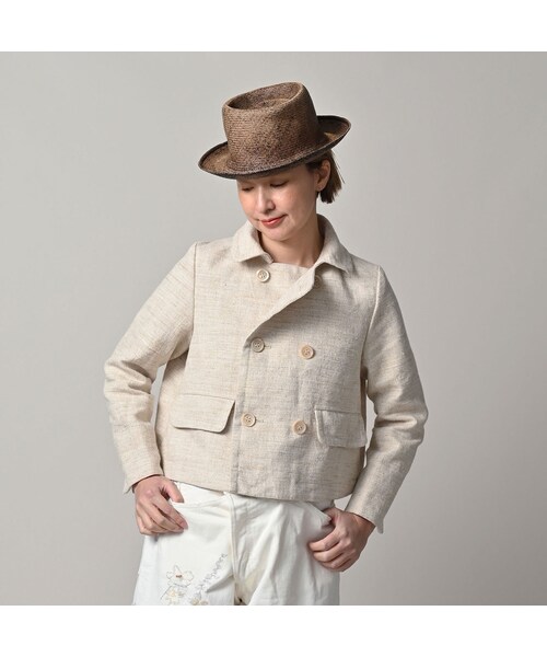 45R（フォーティファイブアール）の「綿麻ツイードのアニーミニジャケット（ジャケット/アウター・レディース・02-生成・02-M/03-L）」の4枚目の写真