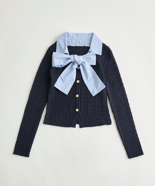 OLIVE des OLIVE(オリーブデオリーブ)の「ケーブルボウタイニット(ニット/セーター・レディース・ネイビー/トップグレー/ブラック/サックスブルー・FREE)」の1枚目の写真