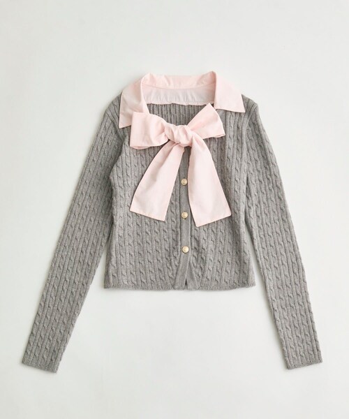 OLIVE des OLIVE(オリーブデオリーブ)の「ケーブルボウタイニット(ニット/セーター・レディース・ネイビー/トップグレー/ブラック/サックスブルー・FREE)」の3枚目の写真