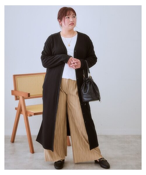 nissen（ニッセン）の「＜大きいサイズ＞ワンピースにもなる前後２WAYロング丈カーディガン（カーディガン/ボレロ・レディース・赤/モカブラウン/黒/アシッドイエロー・L/LL/3L/4L/5L/6L/8L/10L）」の5枚目の写真