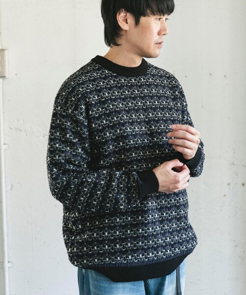 URBAN RESEARCH DOORS（アーバンリサーチドアーズ）の「ツイードライク ボーダーニット（ニット/セーター・メンズ・GRAY/BLACK/BROWN・M/L）」の6枚目の写真