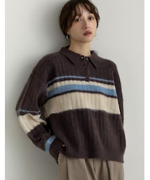 Re:EDIT（リエディ）の「ボーダーアルパカタッチポロカラーニット - トップス通販 | 人気レディースファッション - Re:EDIT（リエディ）（その他）」